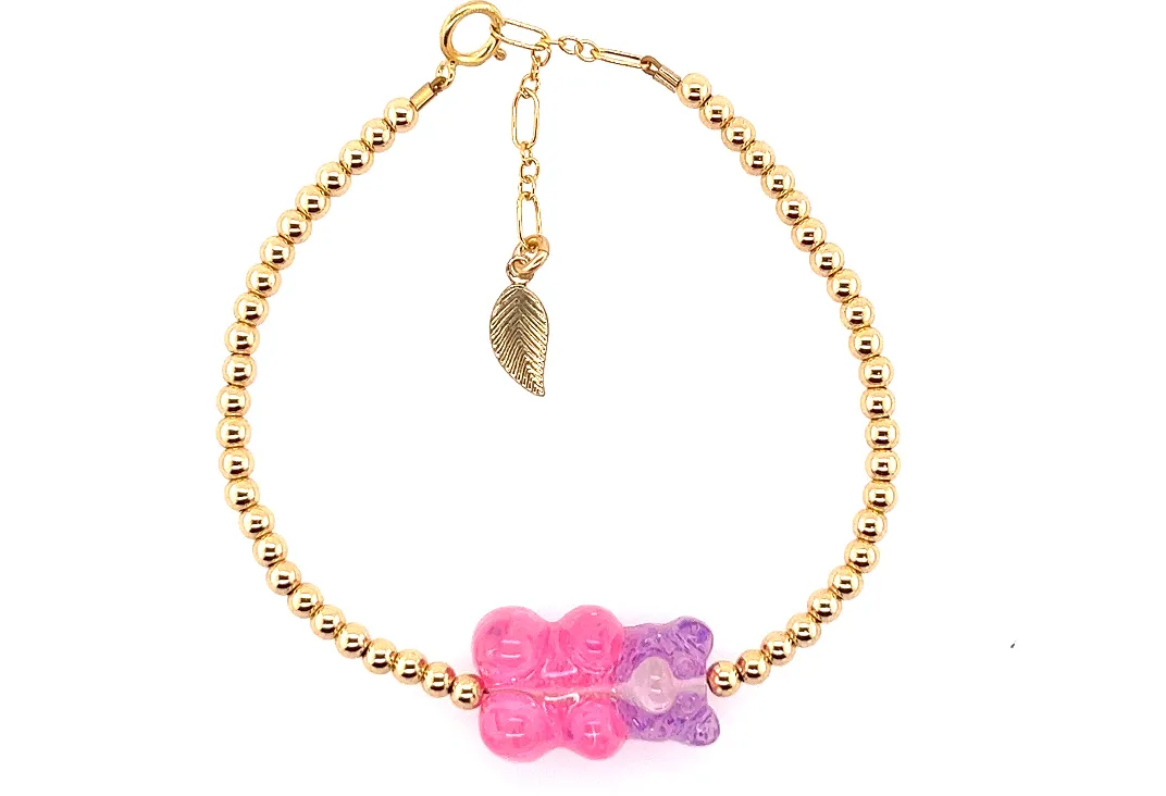 Ombre Gummy Bear with Gold filled Ball Bead bracelets