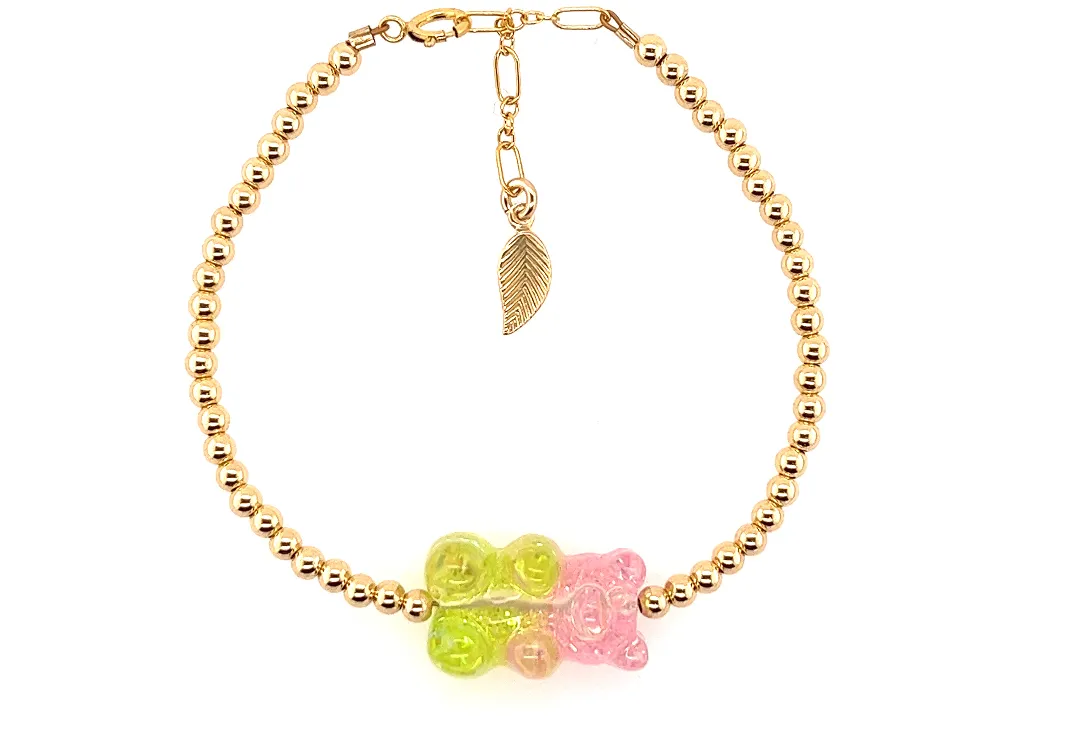 Ombre Gummy Bear with Gold filled Ball Bead bracelets