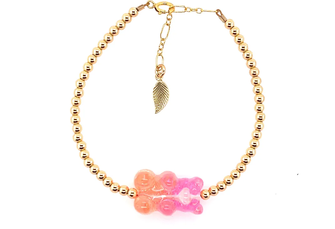 Ombre Gummy Bear with Gold filled Ball Bead bracelets