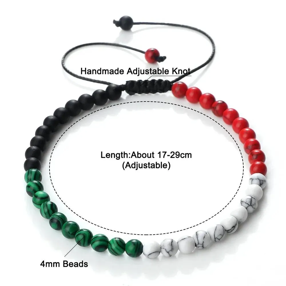Palestinian Flag Color Bracelets for Women Men Handmade Black Red Green White Natural Stone Beads Braided Bracelet Jewelry Gifts