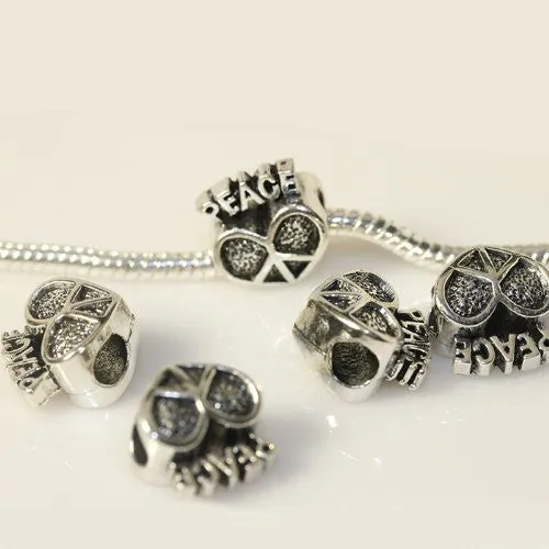 Peace Heart European Bead Compatible for Most European Snake Chain Charm Bracelet