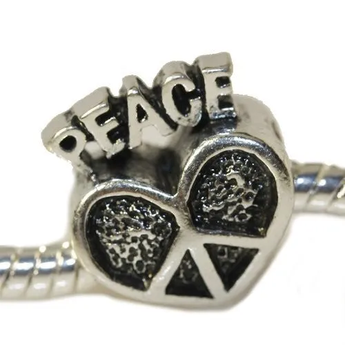 Peace Heart European Bead Compatible for Most European Snake Chain Charm Bracelet