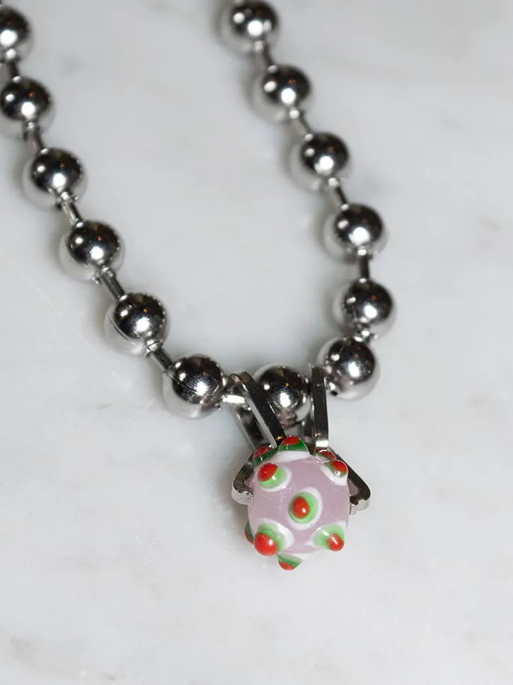 Perfume Studio Baby Punk Steel Necklace, Pink Bead, 17"