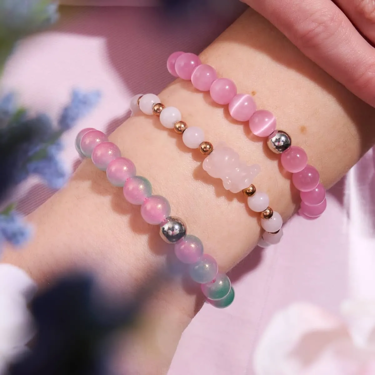 Persephone | Gemmy Bear Bracelet | Rose Quartz x 18k Rose Gold