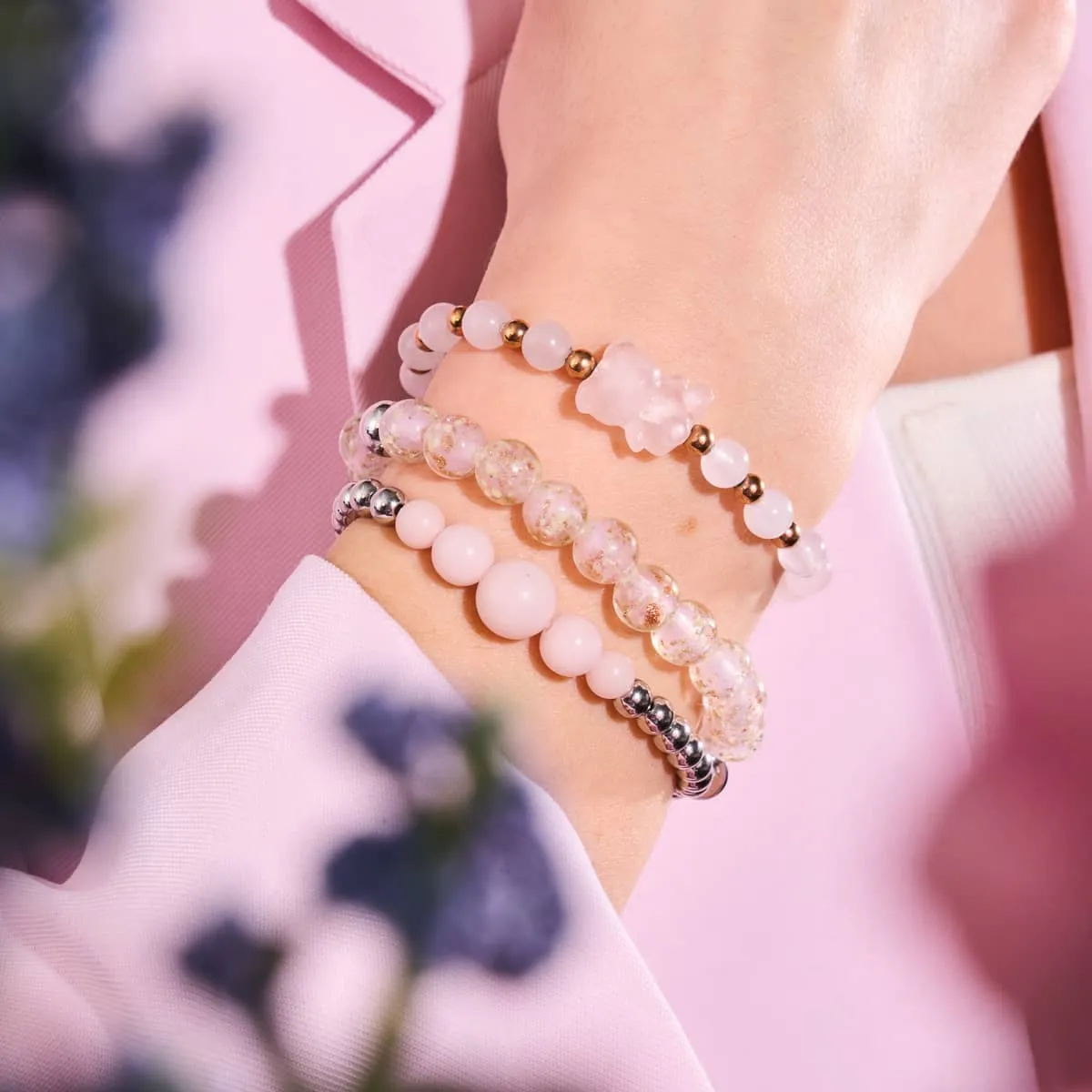 Persephone | Gemmy Bear Bracelet | Rose Quartz x 18k Rose Gold