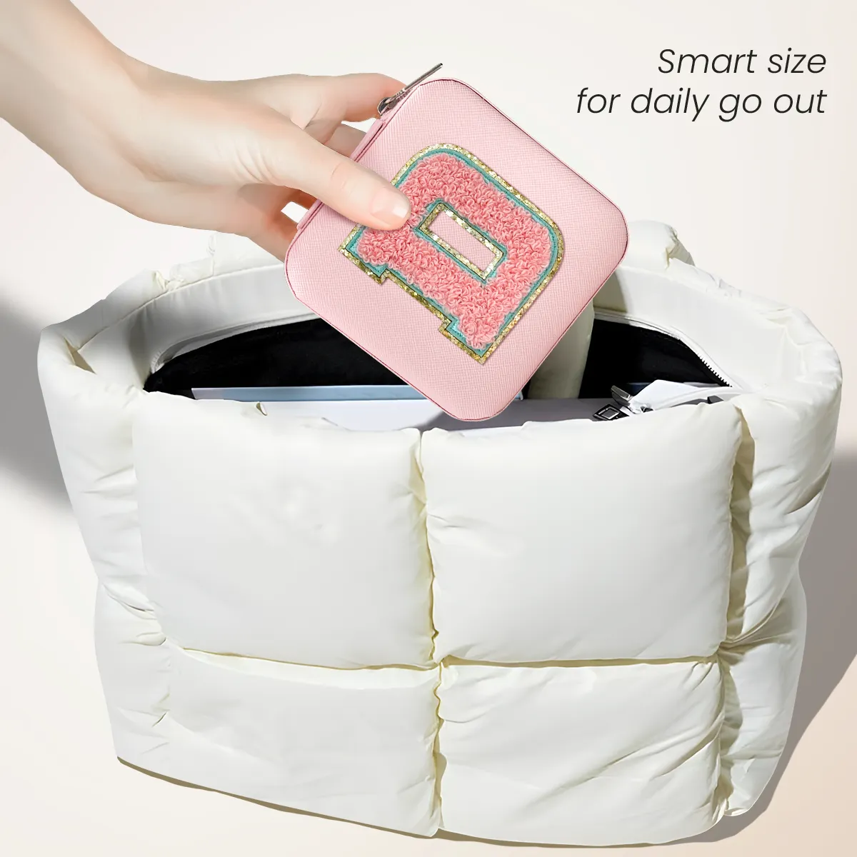 Personalized Jewelry Box, Pink Travel Jewelry Box with Initial D, Small Monogrammed Jewelry Case Organizer for Girls Women Teen Kids, Mini Travel Essentials Gifts for Birthday Christmas