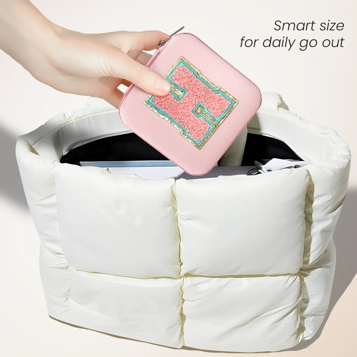 Personalized Jewelry Box, Pink Travel Jewelry Box with Initial H, Small Monogrammed Jewelry Case Organizer for Girls Women Teen Kids, Mini Travel Essentials Gifts for Birthday Christmas