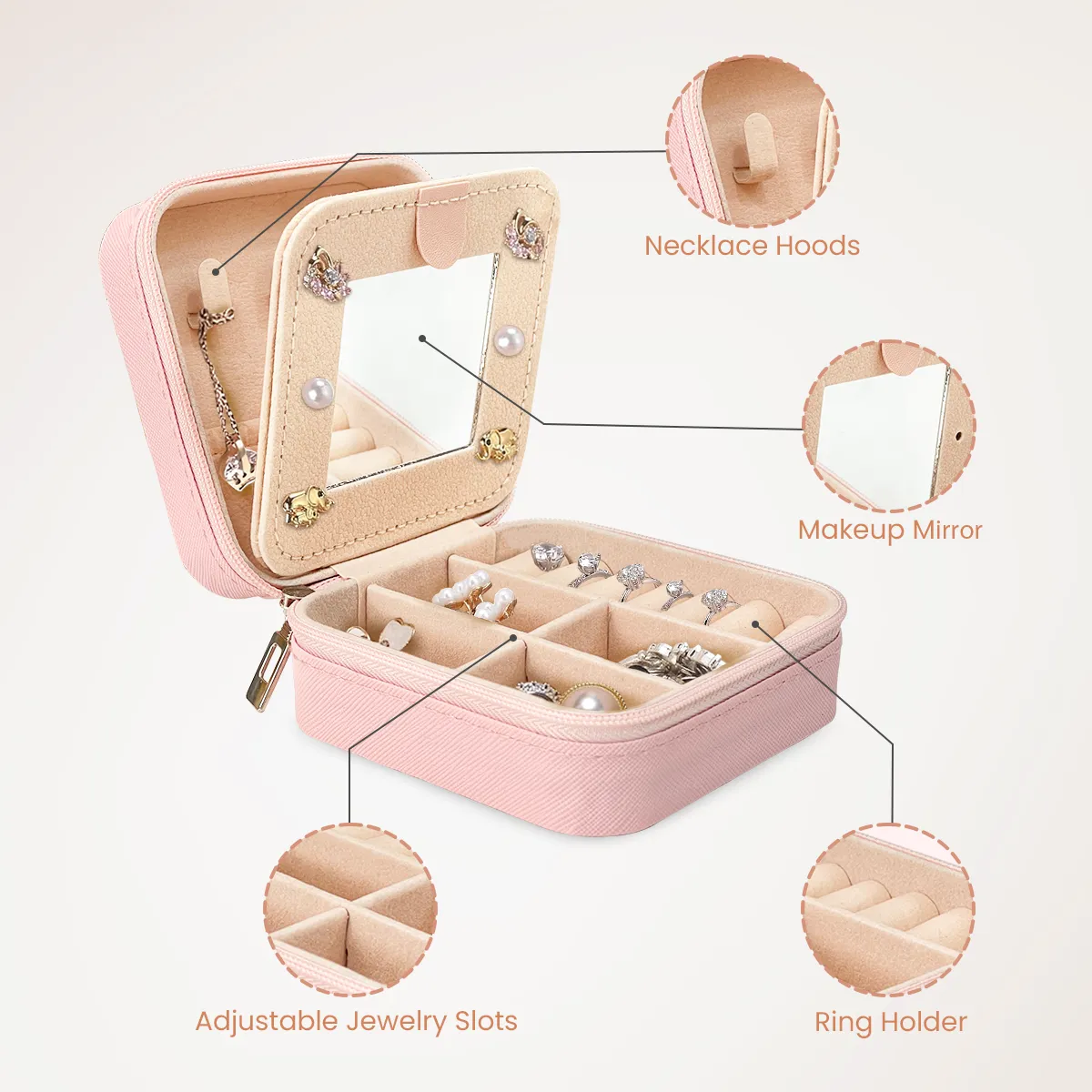 Personalized Jewelry Box, Pink Travel Jewelry Box with Initial R, Small Monogrammed Jewelry Case Organizer for Girls Women Teen Kids, Mini Travel Essentials Gifts for Birthday Christmas