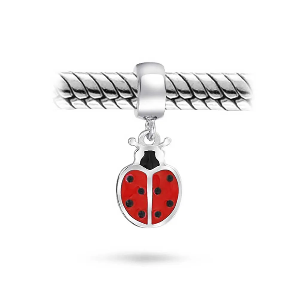 Personalized Red Ladybug Dangle Charm Bead Sterling Silver for Bracelets