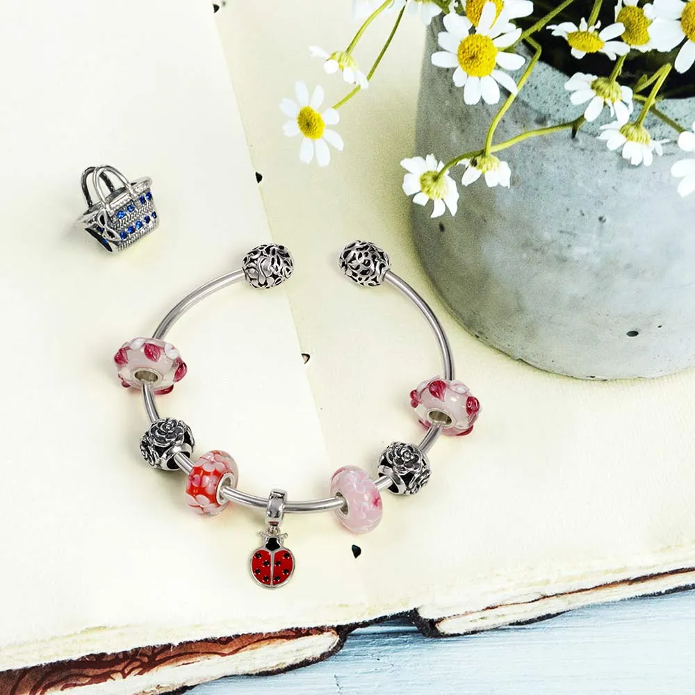 Personalized Red Ladybug Dangle Charm Bead Sterling Silver for Bracelets