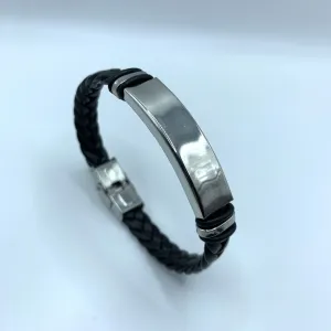 Personalized Stainless Steel Braided Leather Bracelet Custom Engraved Text Logo