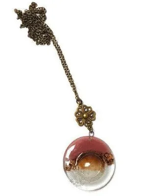 Pink, Brown and Clear pendant. Handmade Recycled Fused Glass Necklace. Long pendant.
