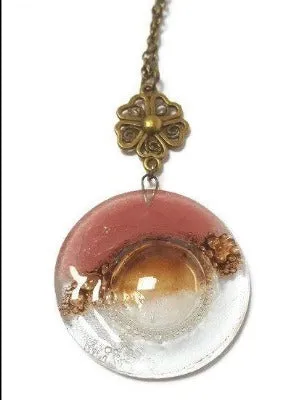 Pink, Brown and Clear pendant. Handmade Recycled Fused Glass Necklace. Long pendant.