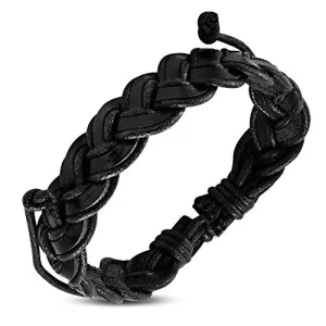 Pink Brown Black Cord Leather Braided Adjustable Bracelet