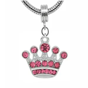 Pink Crown Charm Dangle Charm European Bead Compatible for Most European Snake Chain Bracelet