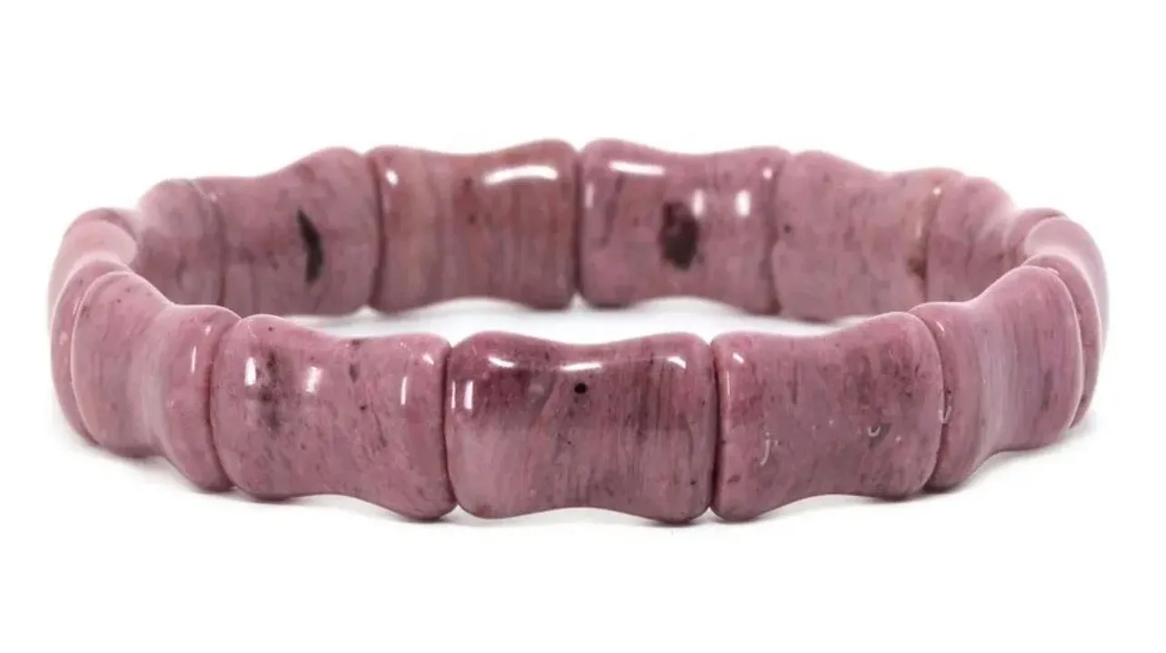 Pink Rhodonite Gemstone Bamboo Bangle Bracelet