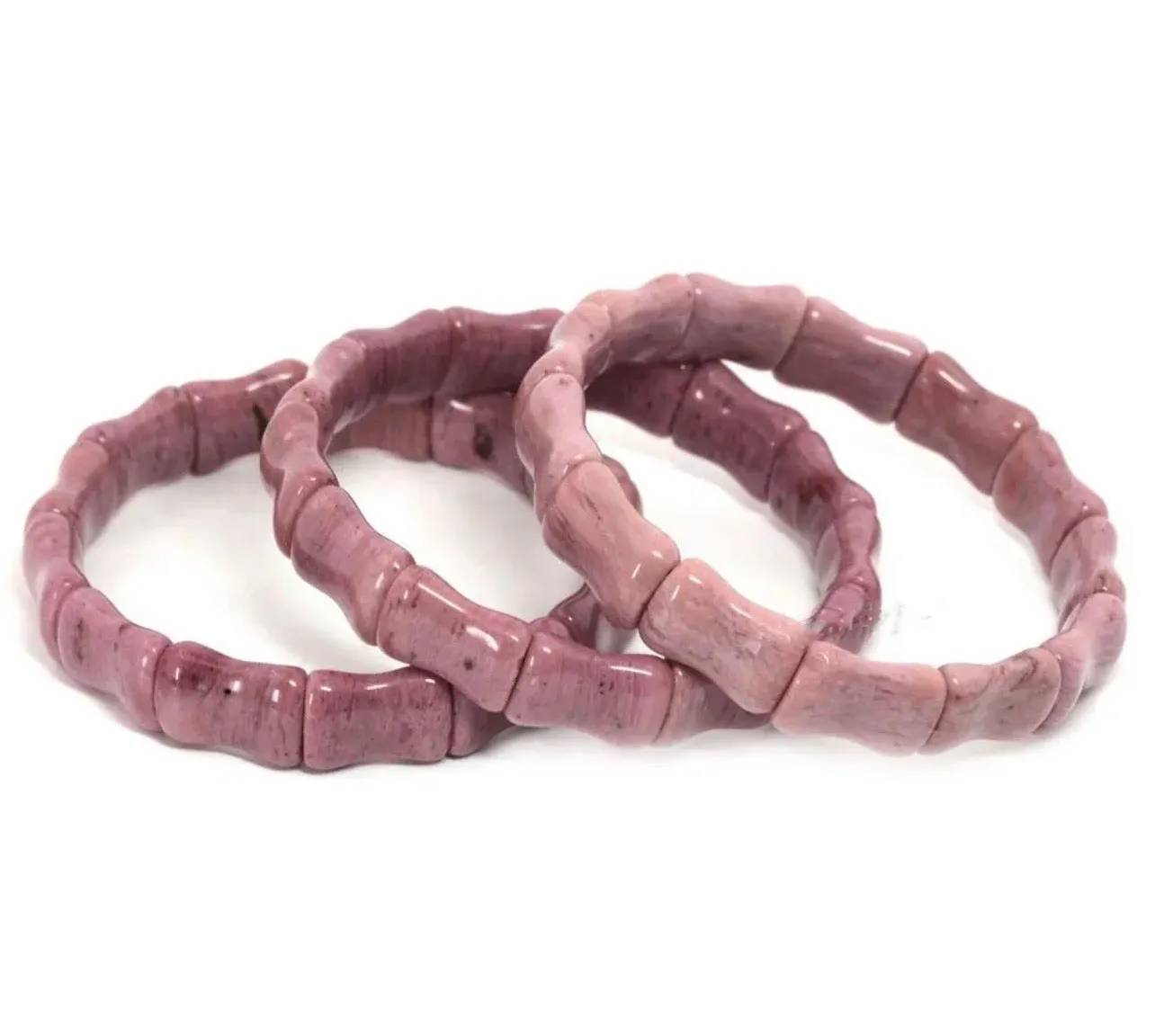 Pink Rhodonite Gemstone Bamboo Bangle Bracelet