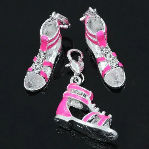 Pink Sandal Clip on Pendant for European Charm Jewelry w/ Lobster Clasp