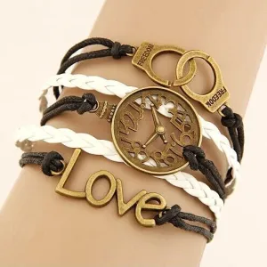 Punk Boho Infinite Double Leather Multilayer Charm Love Bracelet Handcuffs Faux Watch Bracelets Bangles Men Woman Indian Jewelry