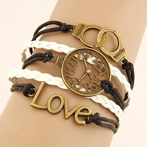 Punk Boho Infinite Double Leather Multilayer Charm Love Bracelet Handcuffs Faux Watch Bracelets Bangles Men Woman Indian Jewelry