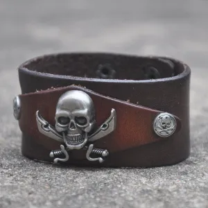 Punk Bracelet Cool Pirate Bracelet Leather Bracelets Genuine Leather Jewelry Men Bracelet