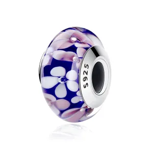 Purple with Flowers Murano Bead Charm