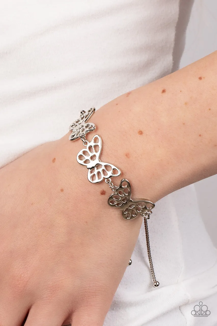 Put a WING on It - Silver - Butterfly Cutout Paparazzi Bolo Lariat Bracelet