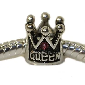 Queen Crown with Pink Crystals Charm European Bead Compatible for Most European Snake Chain Bracelet