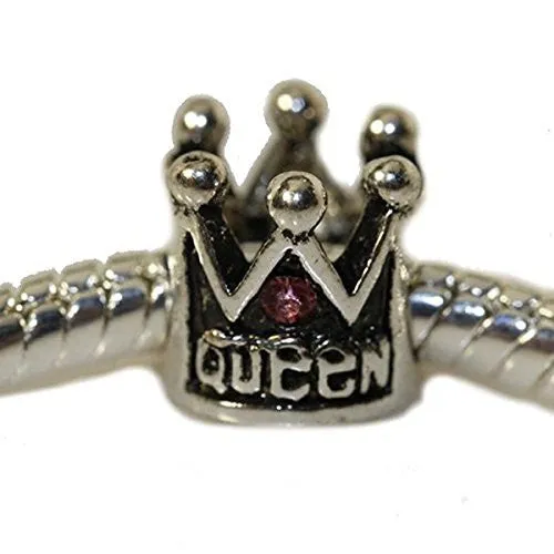 Queen Crown with Pink Crystals Charm European Bead Compatible for Most European Snake Chain Bracelet