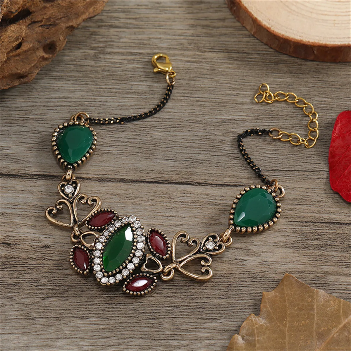 Red & Green Crystal 18K Gold-Plated Heart Bracelet