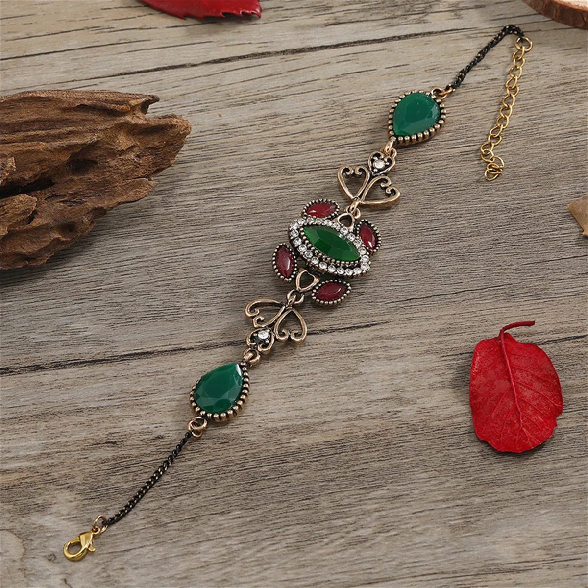 Red & Green Crystal 18K Gold-Plated Heart Bracelet