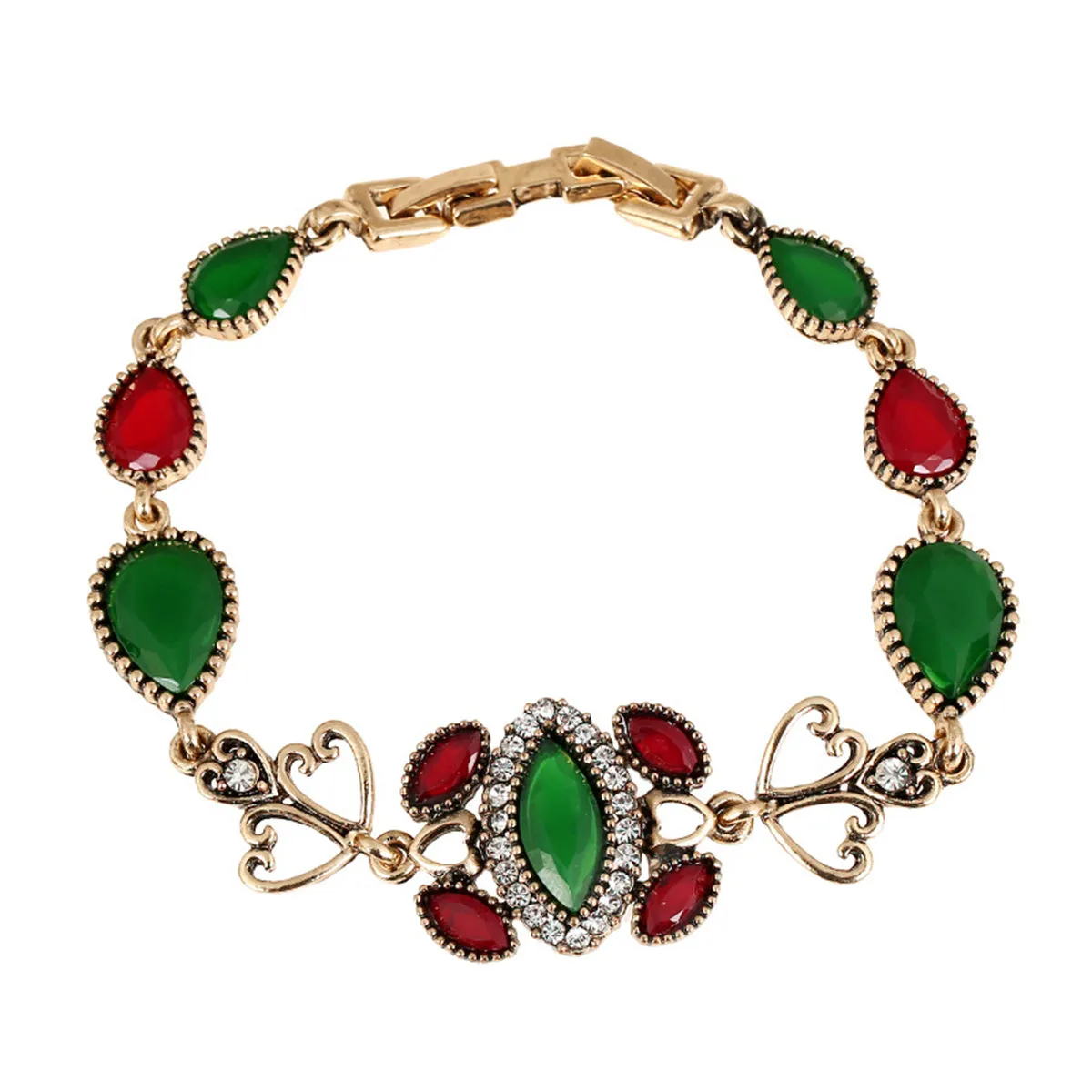 Red & Green Crystal 18K Gold-Plated Heart Bracelet