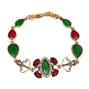 Red & Green Crystal 18K Gold-Plated Heart Bracelet