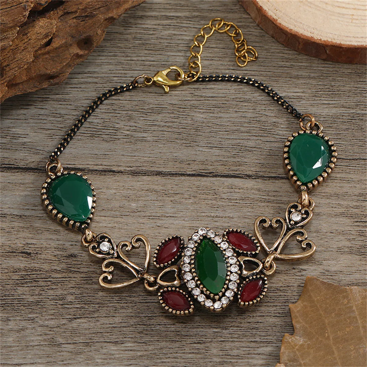 Red & Green Crystal 18K Gold-Plated Heart Bracelet