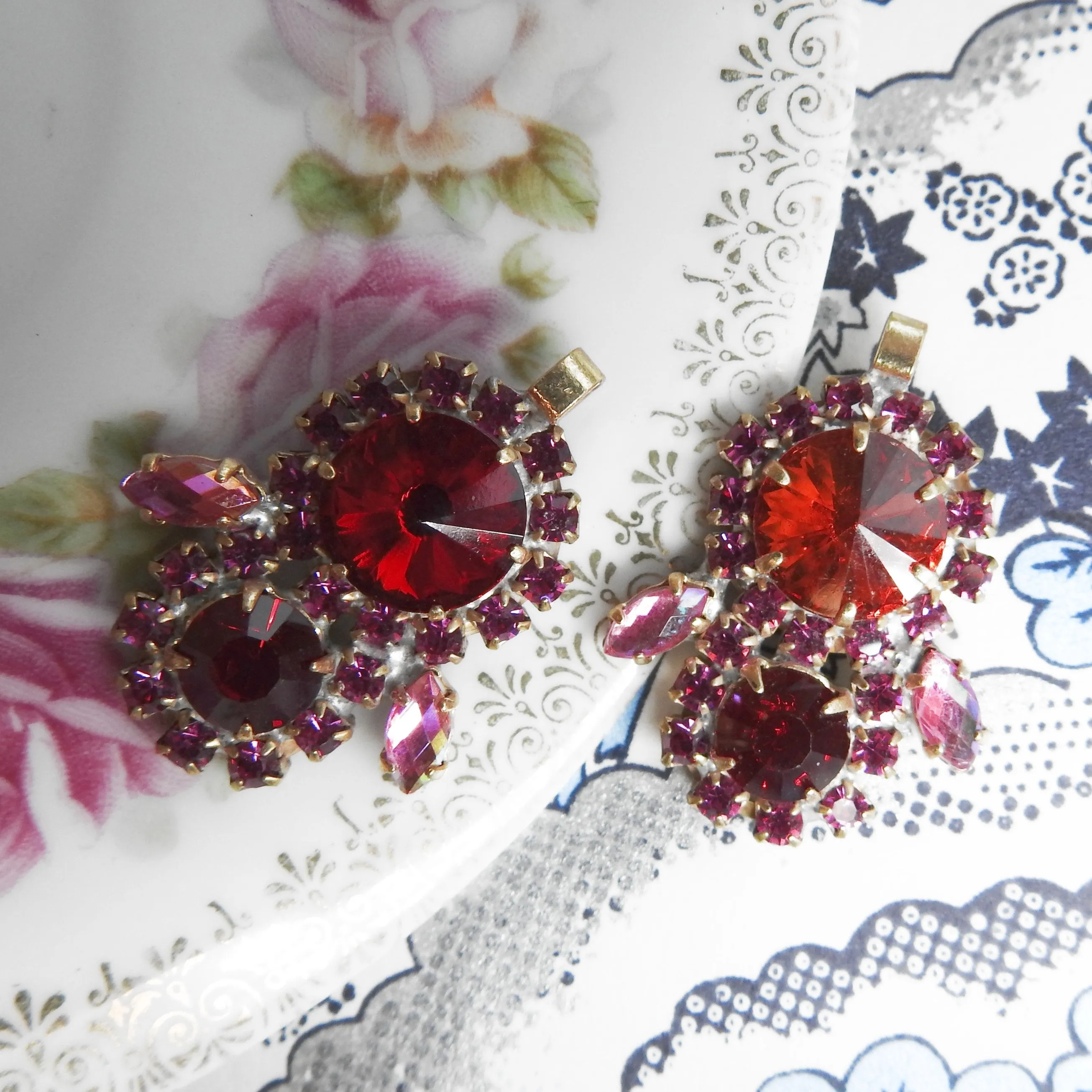 Red and Pink Bohemian Czech Glass Charms
