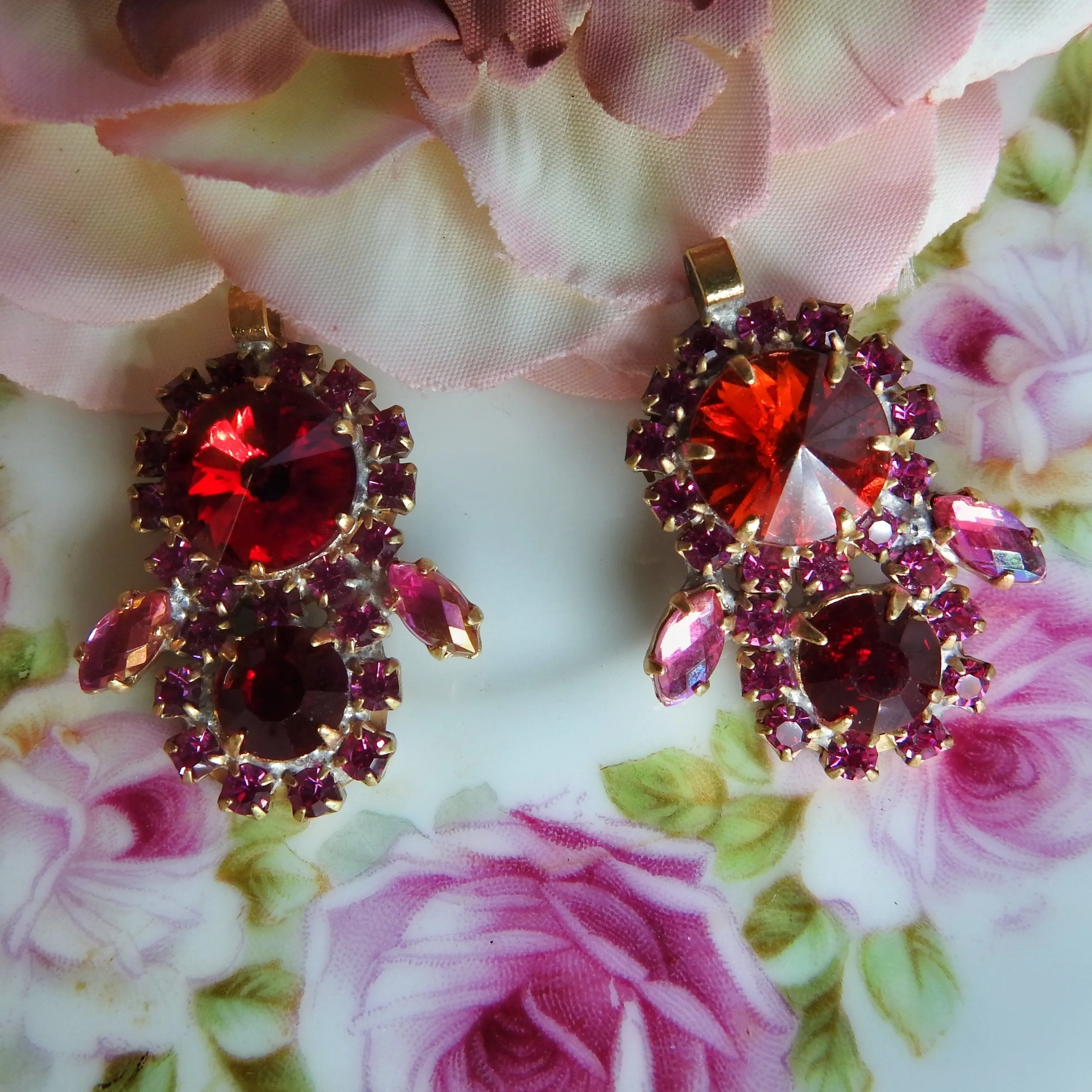 Red and Pink Bohemian Czech Glass Charms