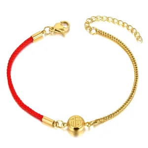 Red Cord Bead Accent Bracelet – 18K Gold