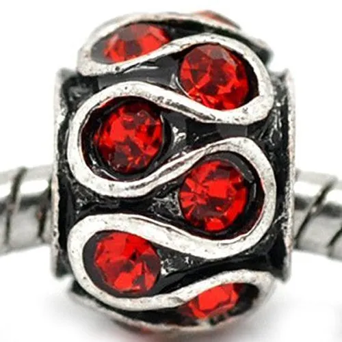 Red Crystals Swirl Design Charm European Bead Compatible for Most European Snake Chain Bracelet
