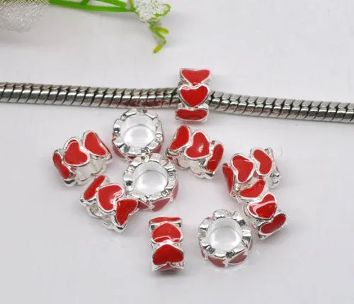 Red Heart Charm European Bead Compatible for Most European Snake Chain Bracelet
