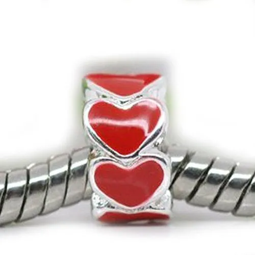 Red Heart Charm European Bead Compatible for Most European Snake Chain Bracelet