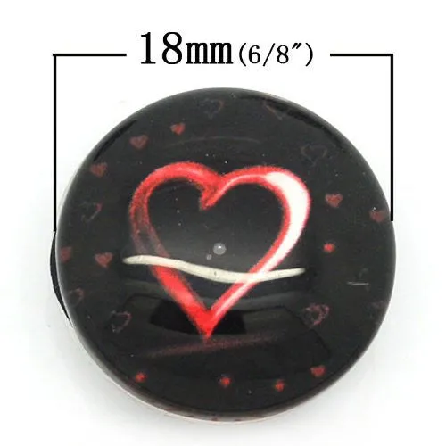 Red Heart Design Glass Chunk Charm Button Fits Chunk Bracelet 18mm