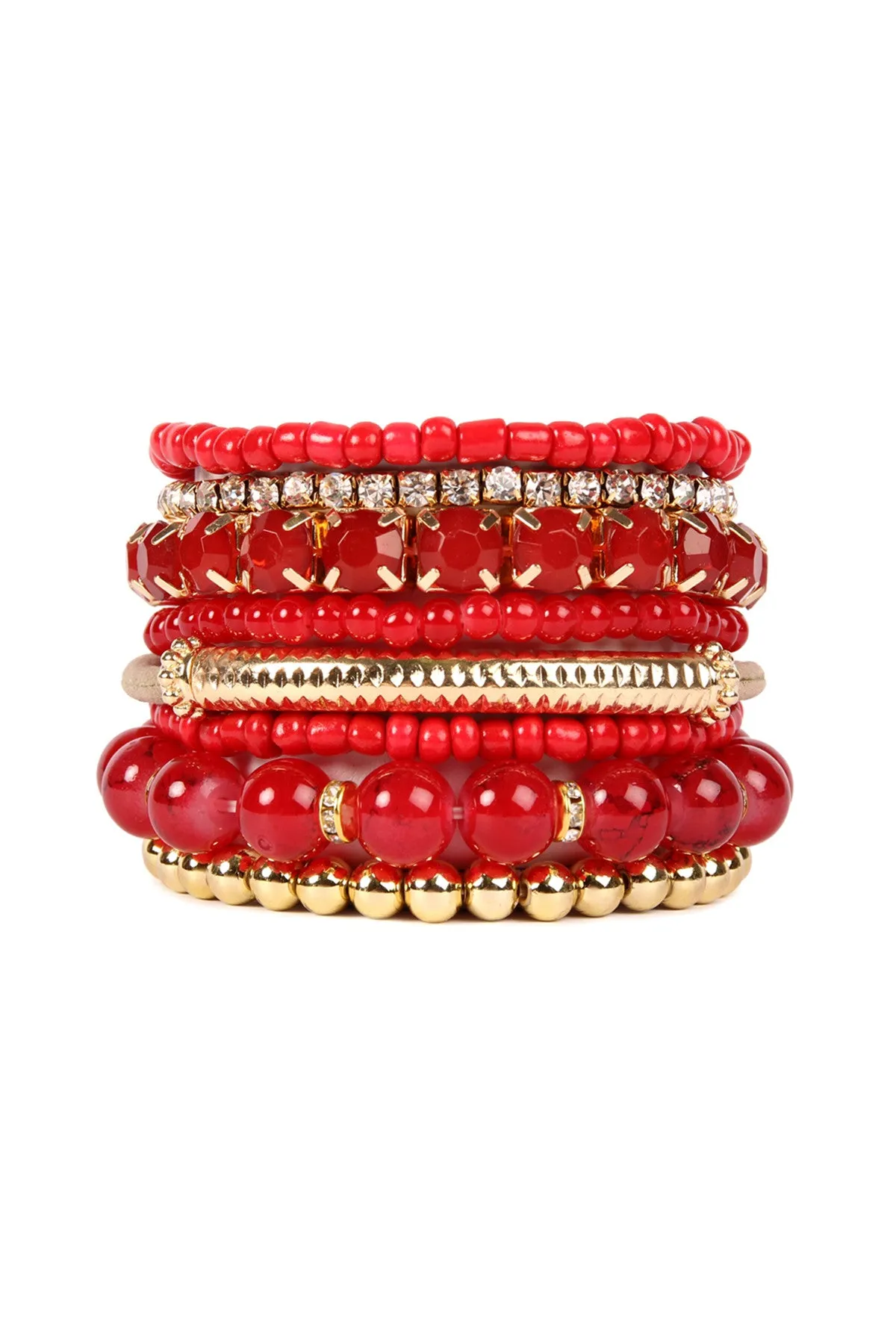 Red Multicolor Stretch Bracelet - Pack of 6