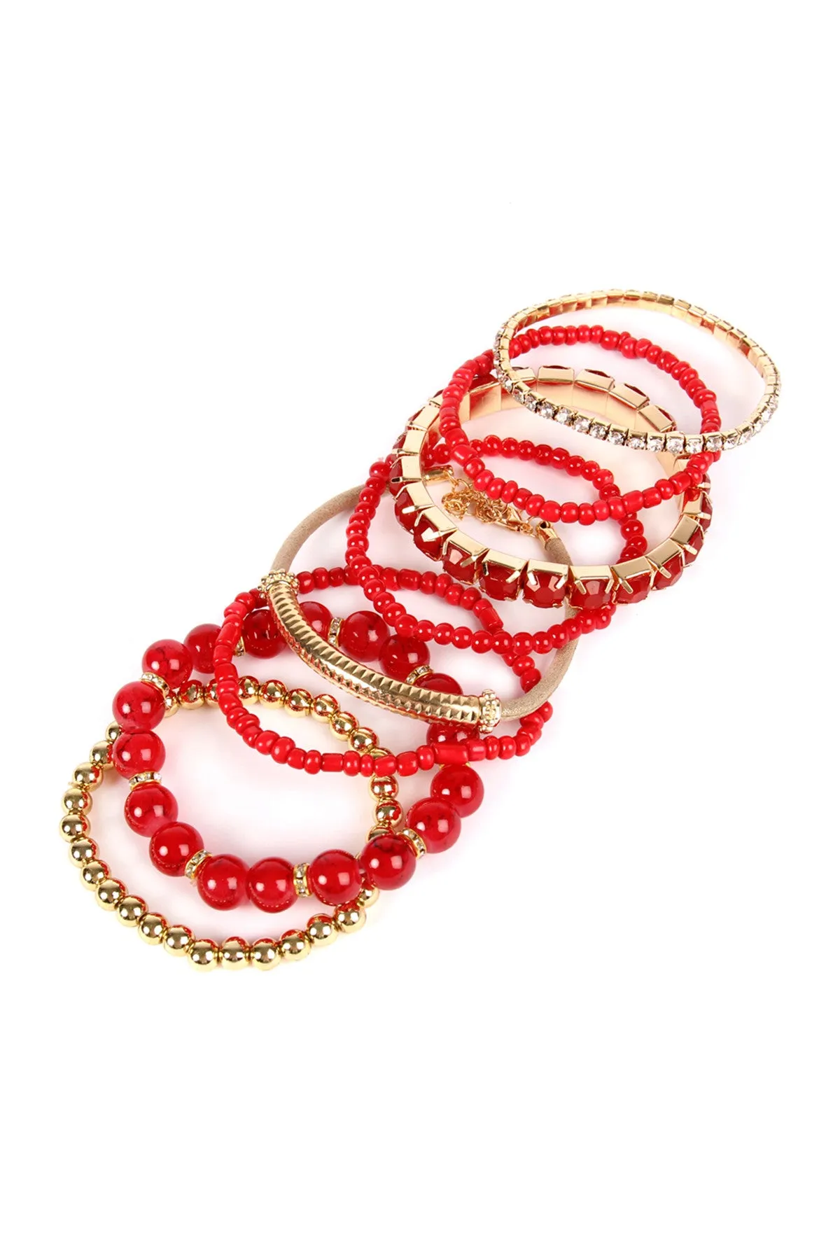 Red Multicolor Stretch Bracelet - Pack of 6