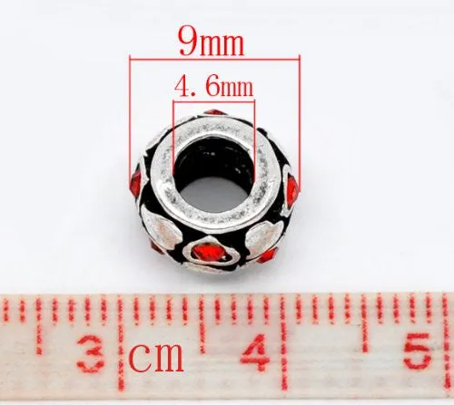 Red  Rhinestone Heart Charm European Bead Compatible for Most European Snake Chain Bracelet