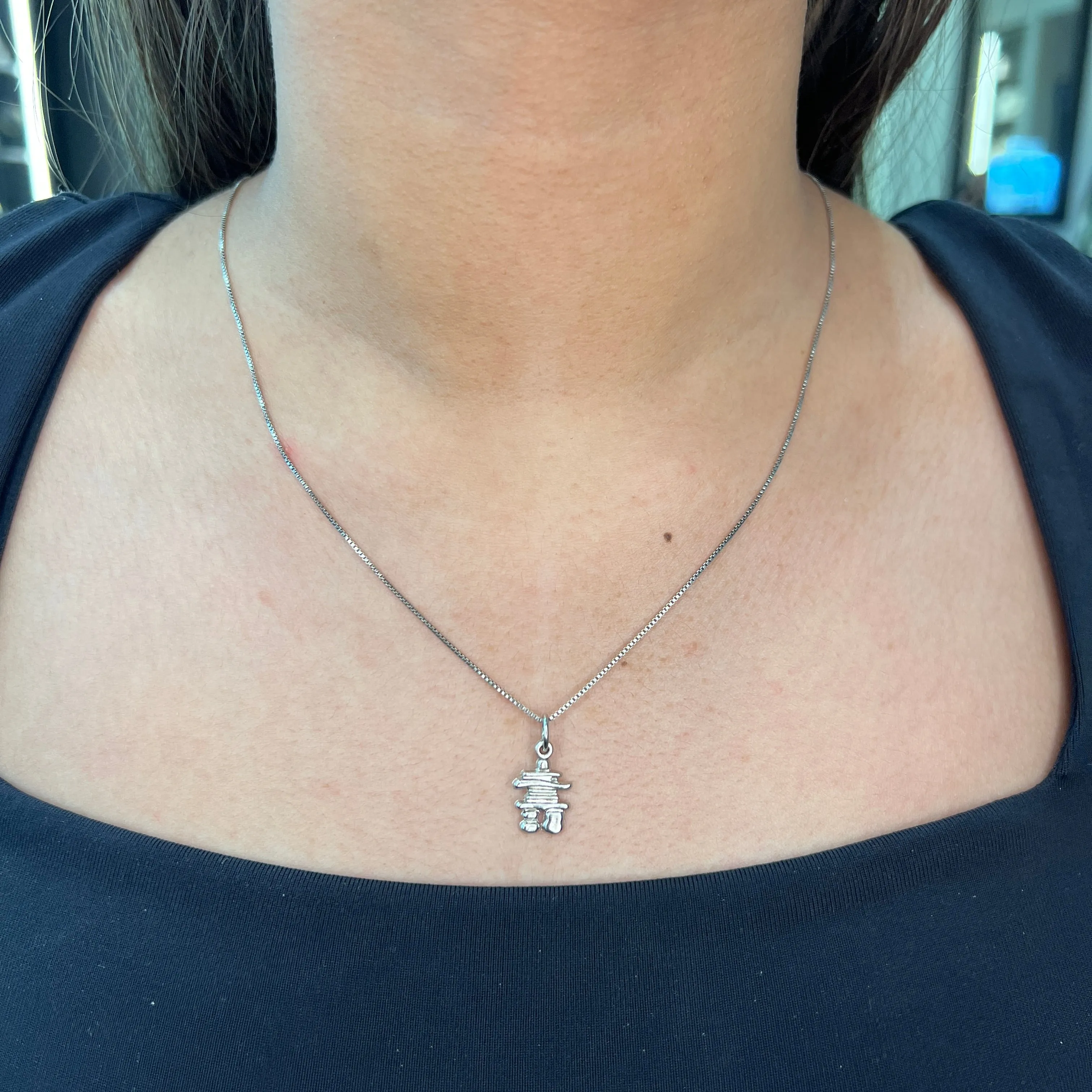 Rembrandt Charms (10mm) Sterling Silver Rhodium or Gold Plated Inukshuk Pendant