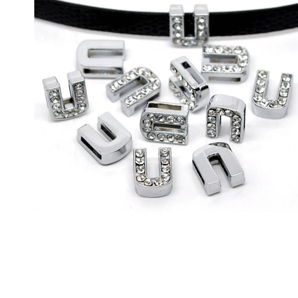 Rhinestone Alphabet Letter U Charm Beads For Slider Style Buckle Charm Bracelet!