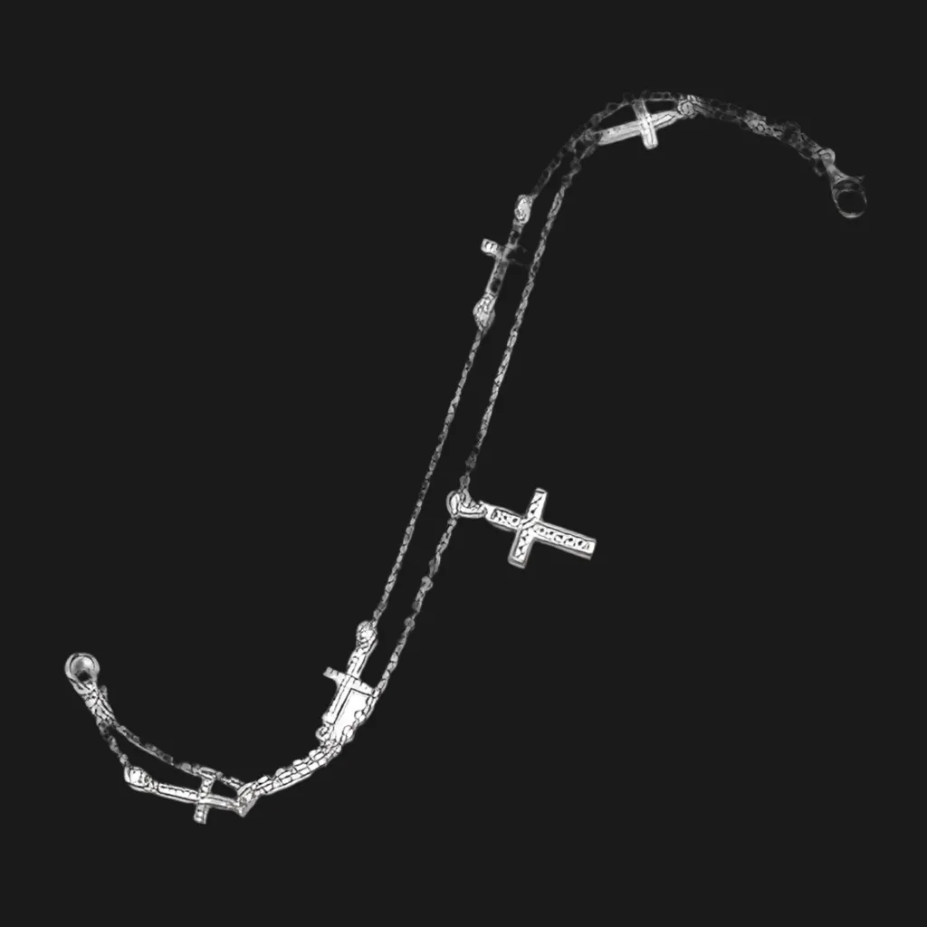 Rhodium Plated Double Strand Cross Charm Bracelet