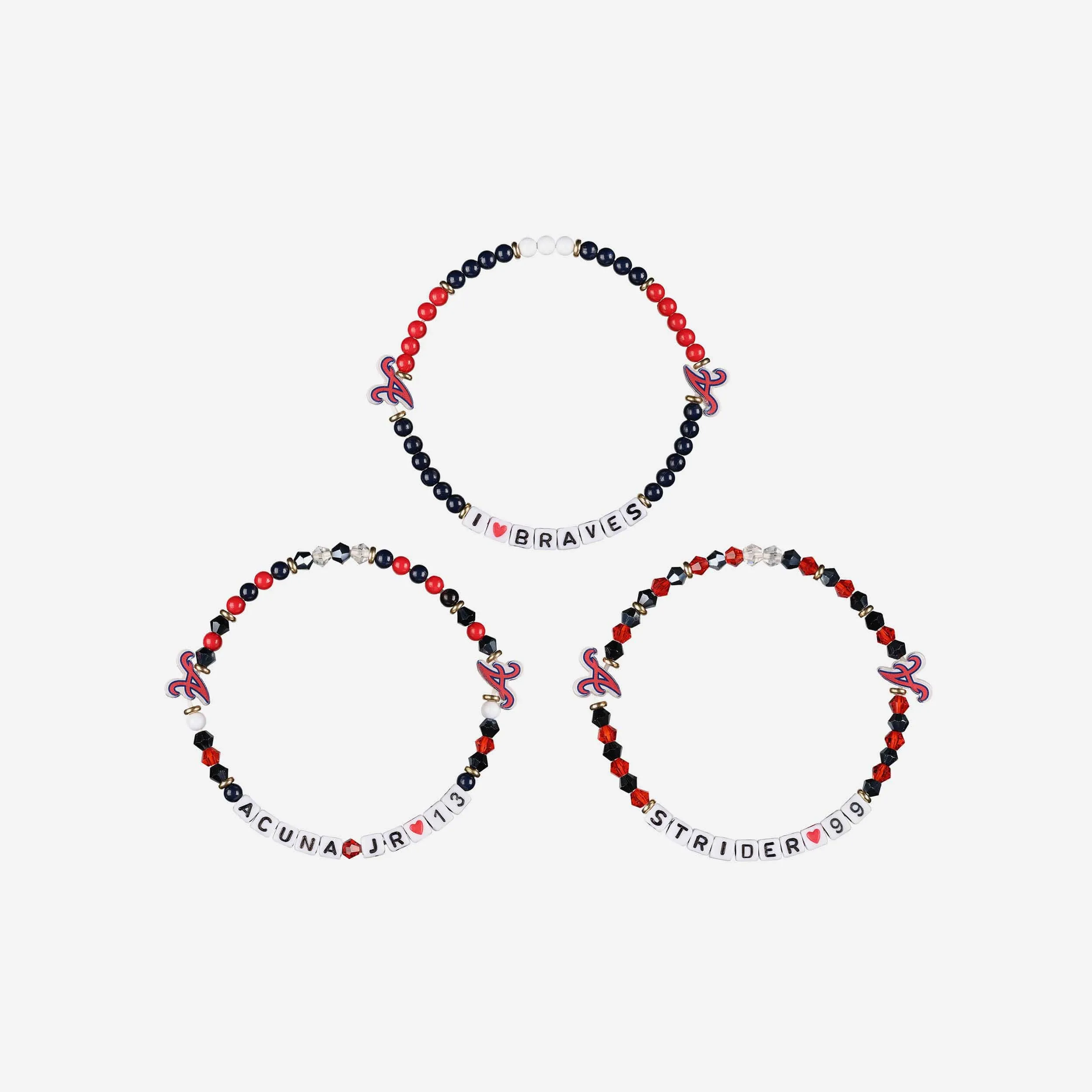Ronald Acuna Jr & Spencer Strider Atlanta Braves 3 Pack Player Friendship Bracelet