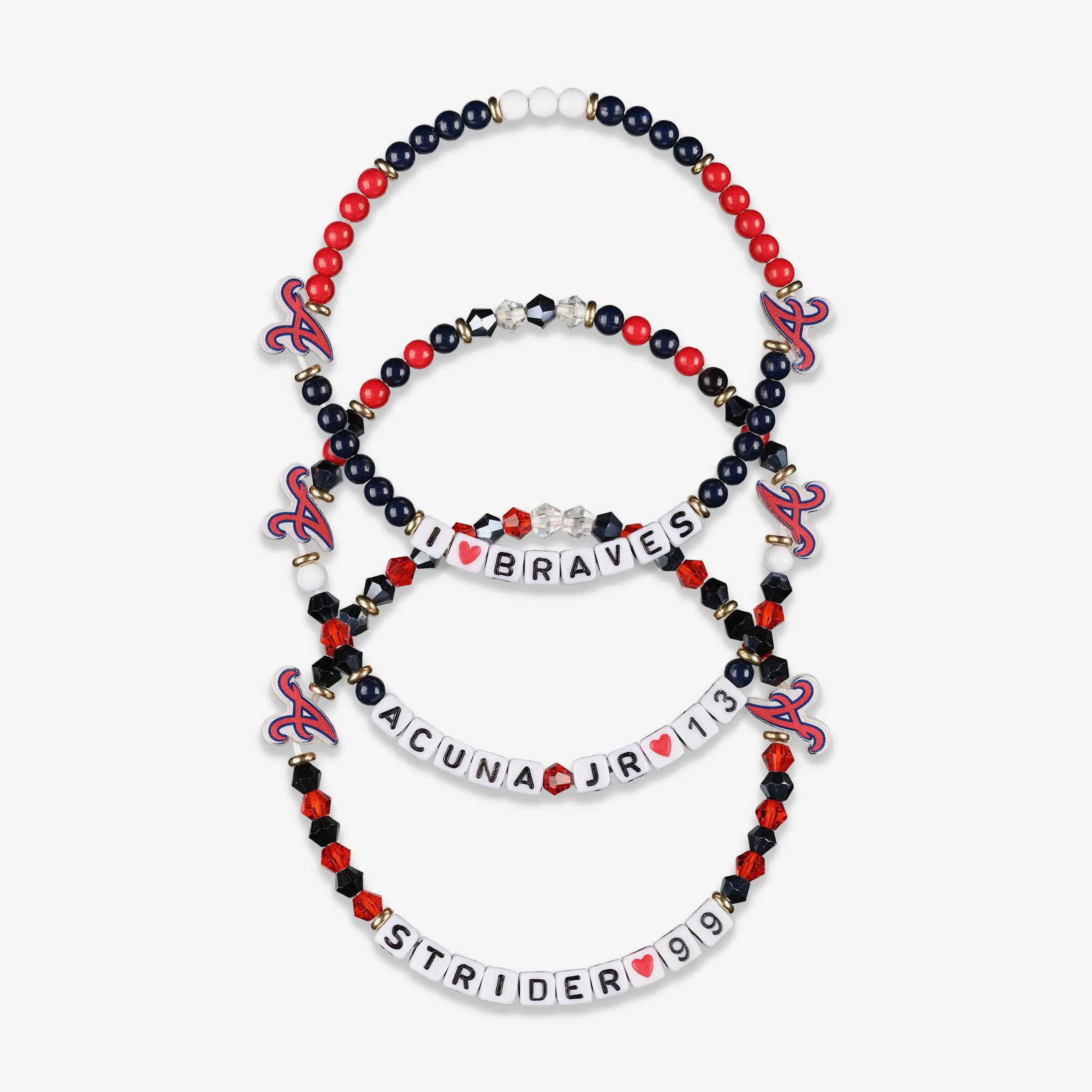 Ronald Acuna Jr & Spencer Strider Atlanta Braves 3 Pack Player Friendship Bracelet