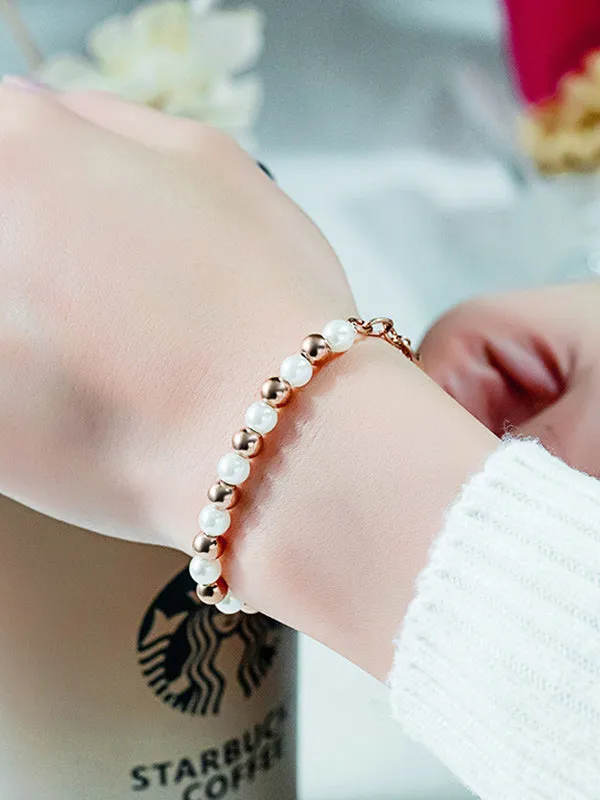 Rose Gold Titanium Steel Ppearl Bracelet Creative Camellia Pendant Stainless Steel Jewelry